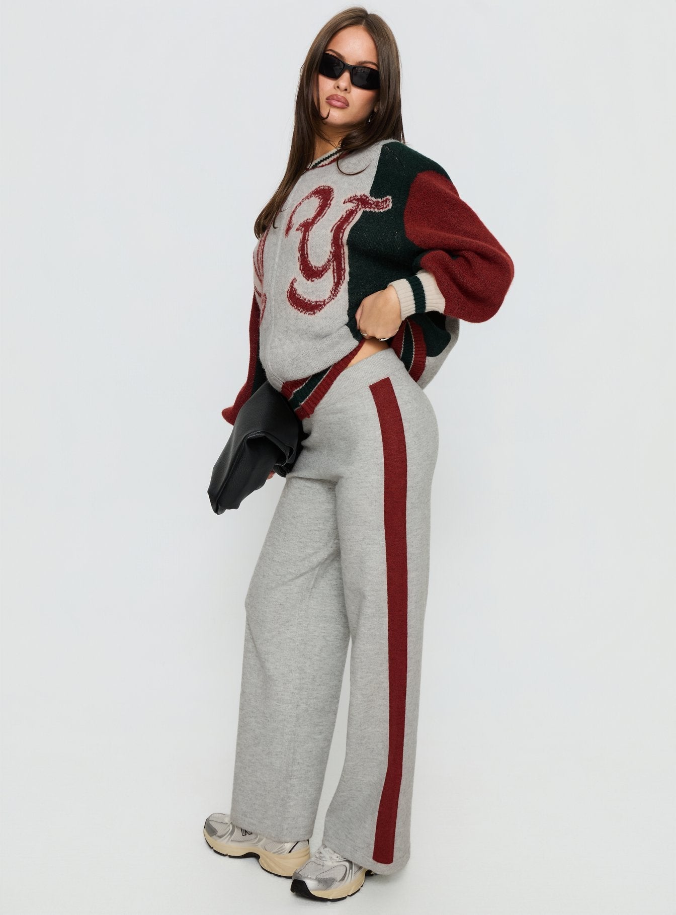 Brandyce Straight Leg Knit Pants Grey / Red