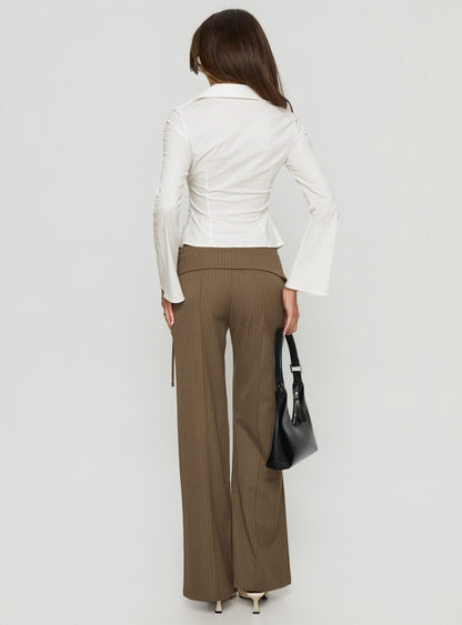 Cedrina Eyelet Fitted Suit Pants Green Pinstripe